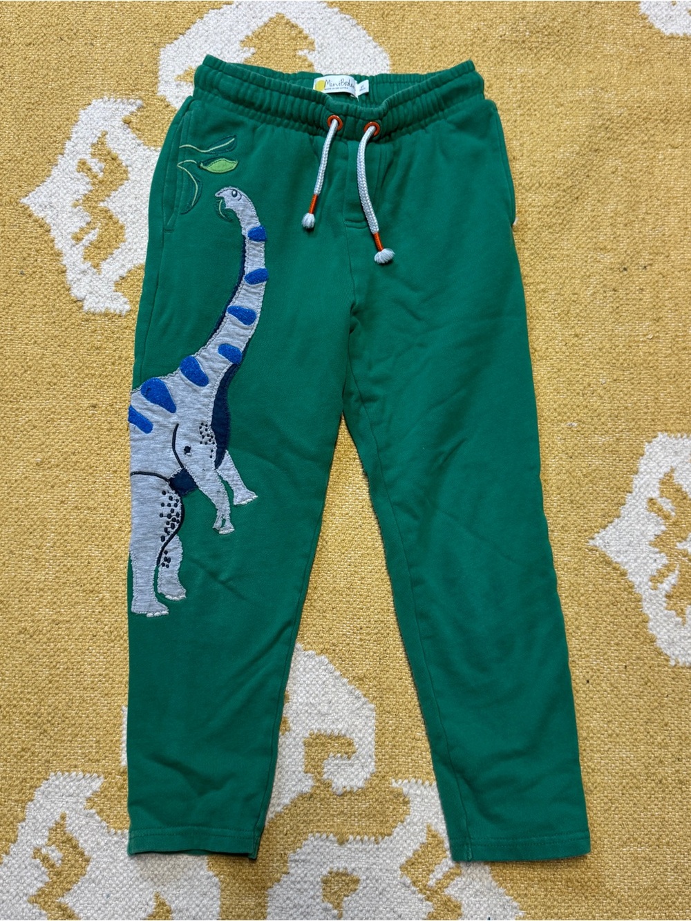 Mini Boden Green Joggers with Blue & Gray Dino Applique